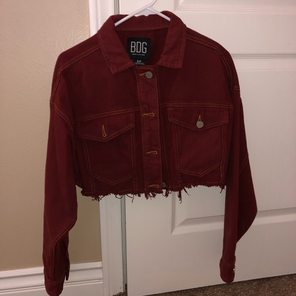 burgundy cropped denim jacket
